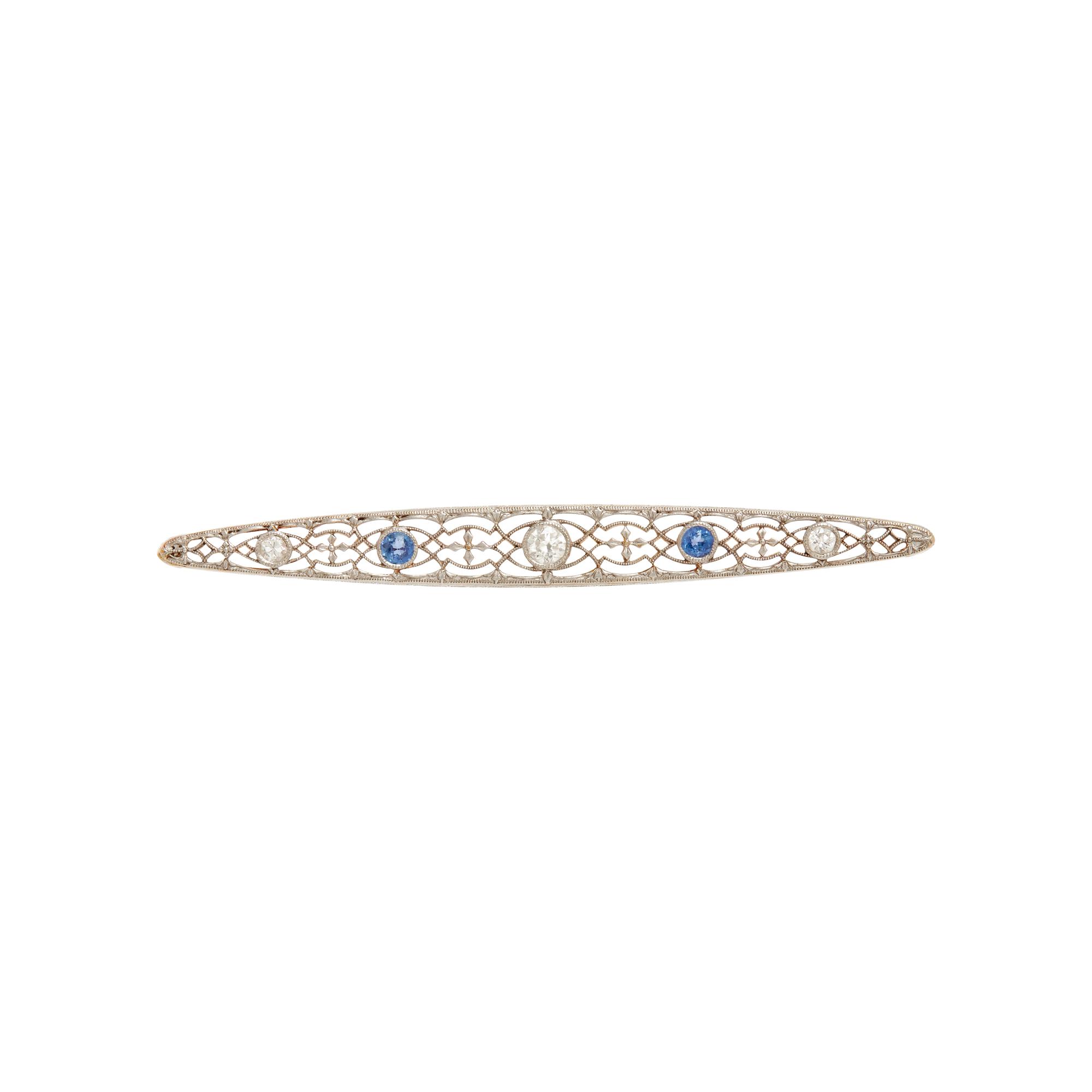 COLLECTION OF PLATINUM TOPPED YELLOW GOLD, SAPPHIRE, AND DIAMOND BAR PINS