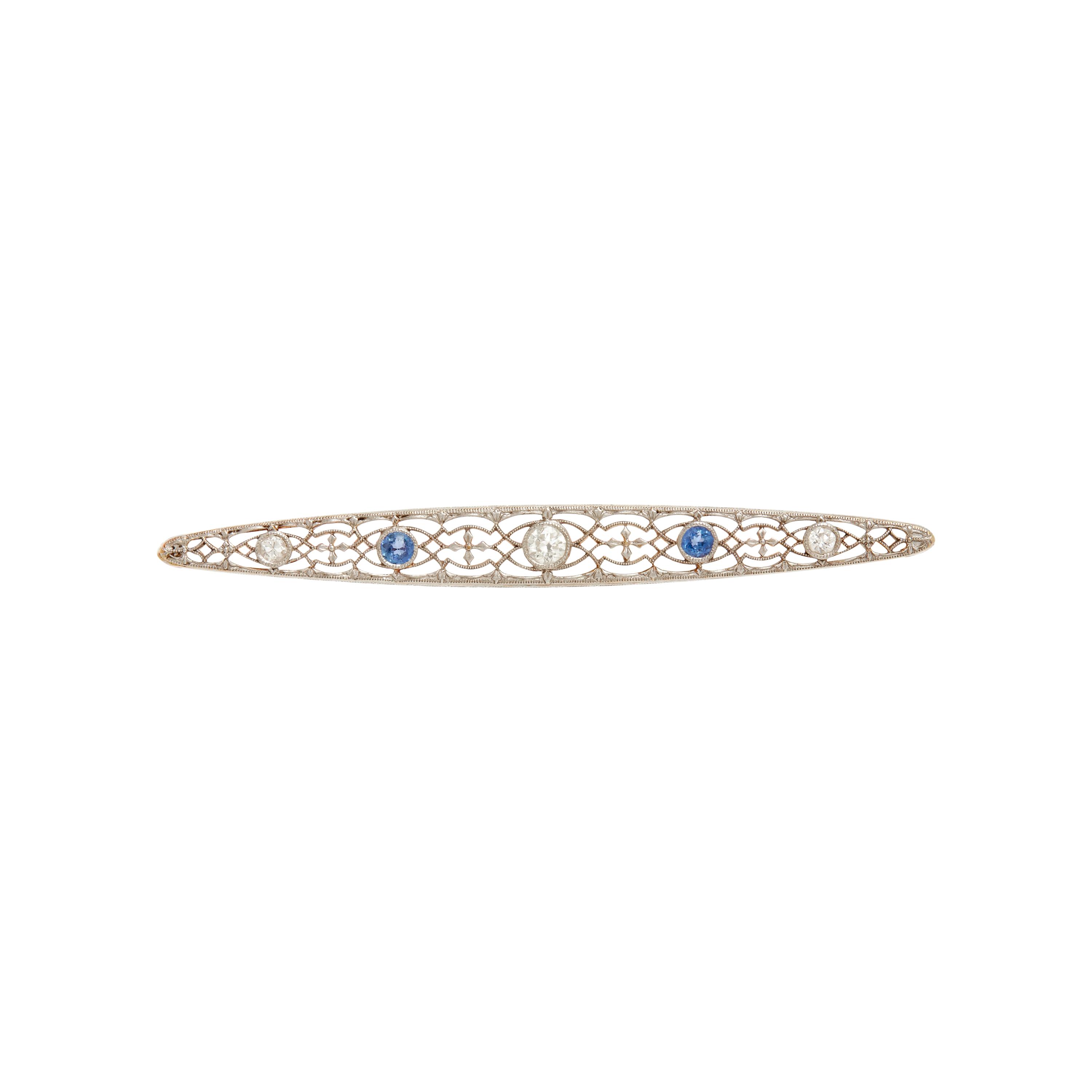 COLLECTION OF PLATINUM TOPPED YELLOW GOLD, SAPPHIRE, AND DIAMOND BAR PINS
