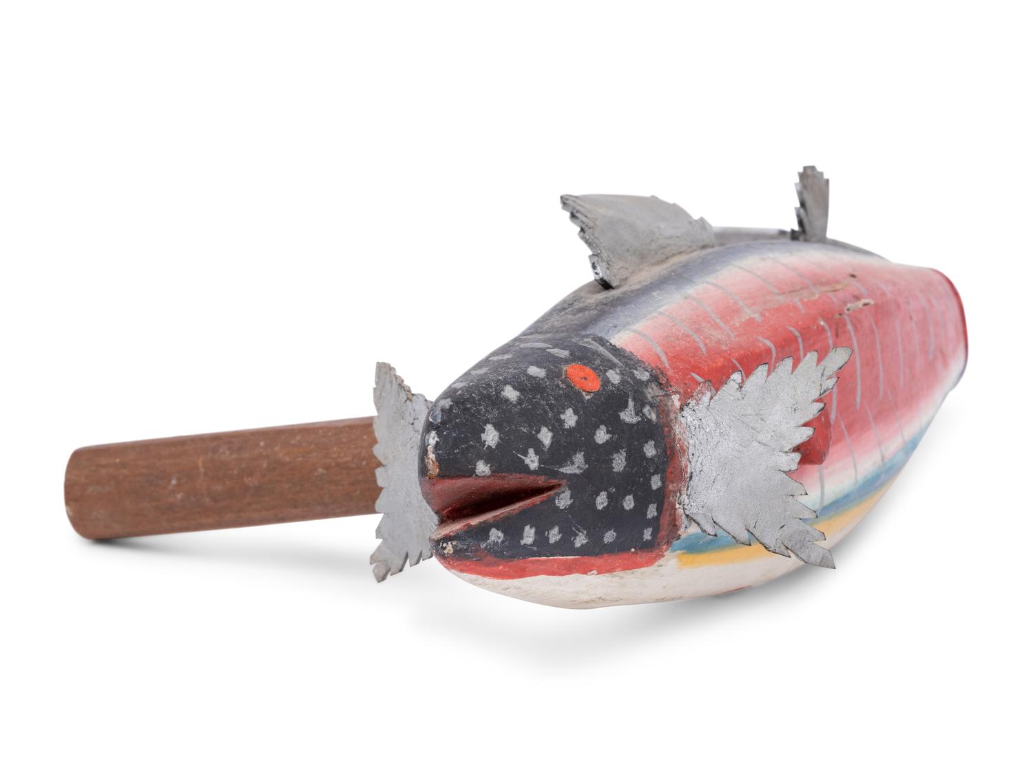 A Carved and Polychrome Painted Fish