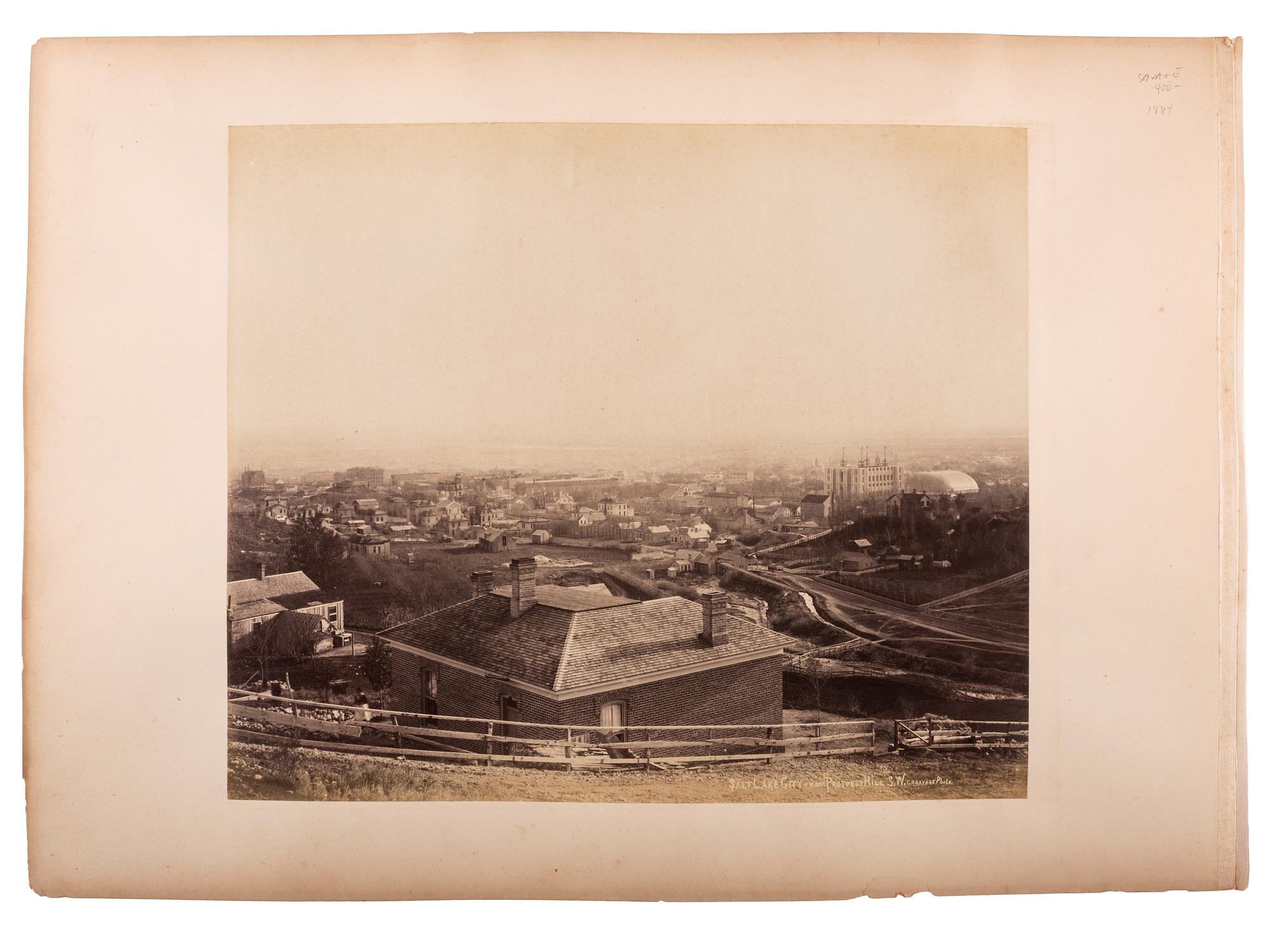 [WESTERN AMERICANA]. SAVAGE, Charles Roscoe (1832-1909). Two photographs of Salt Lake City, including the Mormon Tabernacle. Salt Lake City, UT.