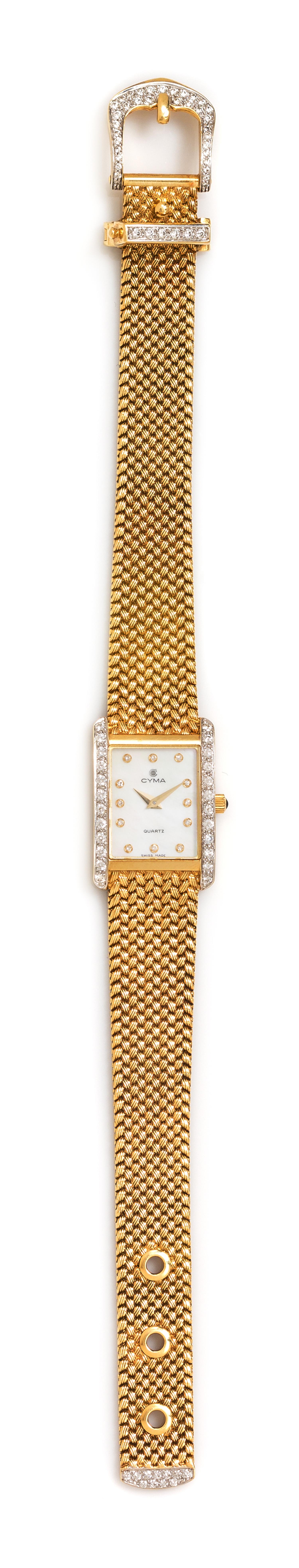 An 18 Karat Yellow Gold and Diamond Belt Motif Wristwatch, CYMA, 45.80 dwts.