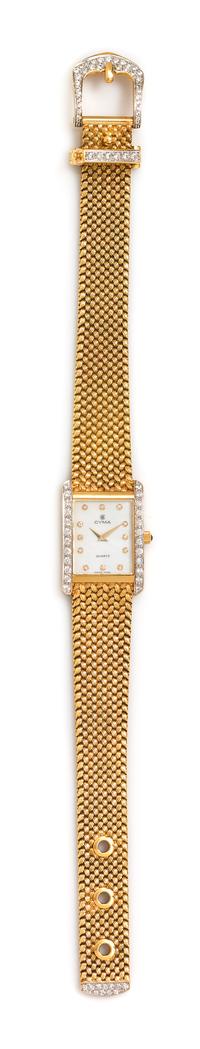 An 18 Karat Yellow Gold and Diamond Belt Motif Wristwatch, CYMA, 45.80 dwts.