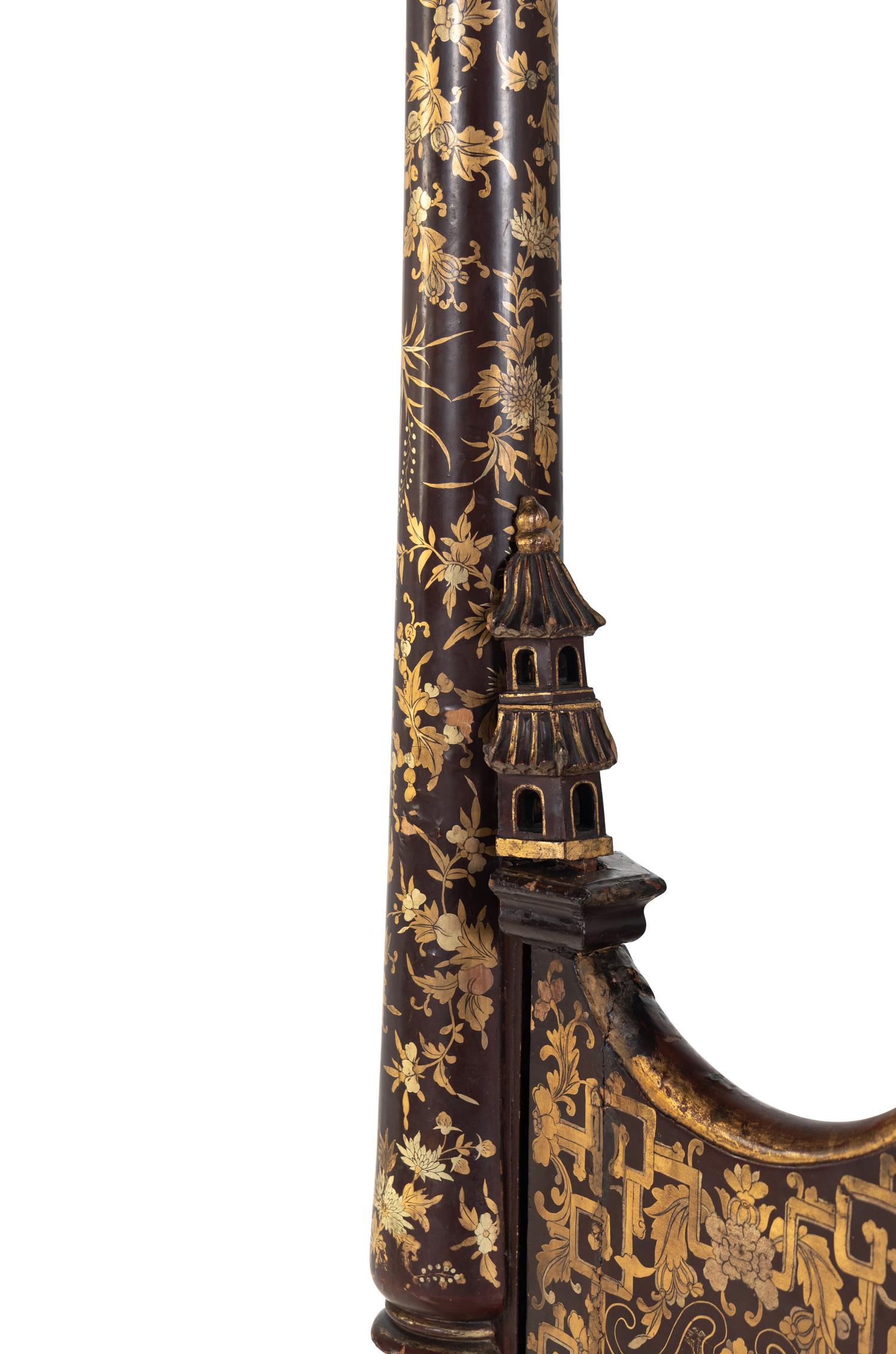 A Chinese Export Brown and Gold Lacquer Four-Post Canopy Bed