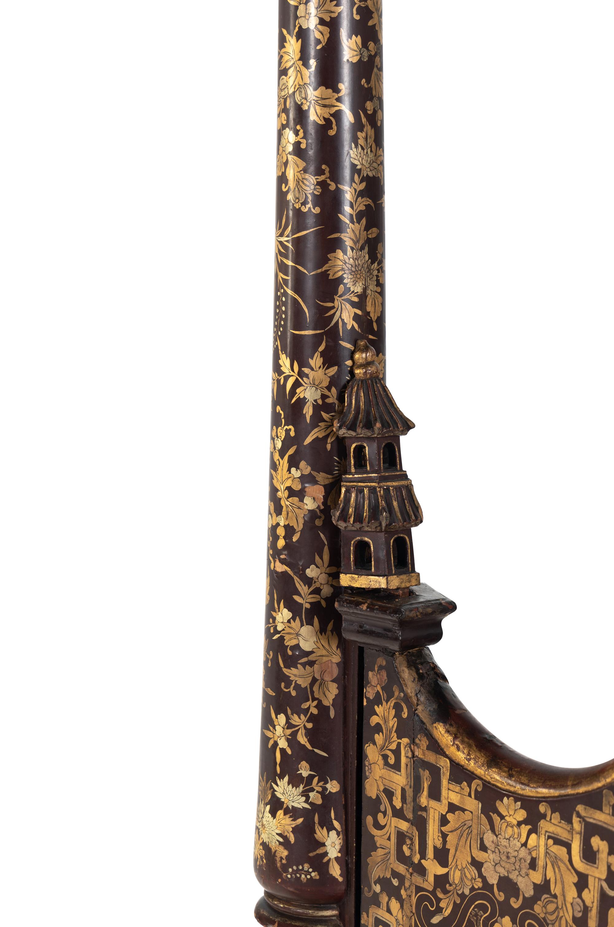 A Chinese Export Brown and Gold Lacquer Four-Post Canopy Bed