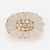 An 18K Yellow Gold, Rock Crystal, and Diamond Ring