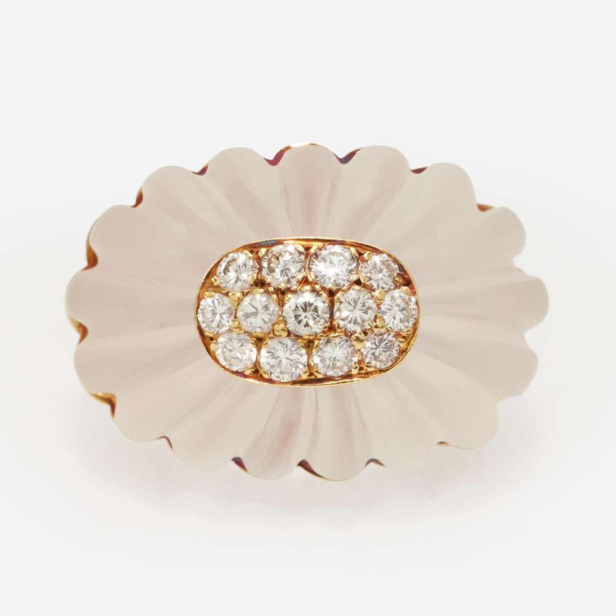 An 18K Yellow Gold, Rock Crystal, and Diamond Ring