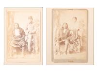 [CHOATE, John N. (1848-1902), photographer]. Two cabinet cards featuring Arapaho Chief Little Raven with daughter Anna, and Cheyenne warrior Bobtail Horse with son Joseph. [Carlisle, PA], ca 1880.