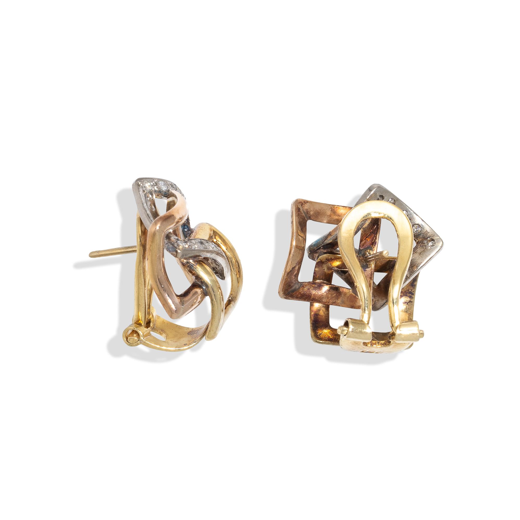 TRICOLOR GOLD AND DIAMOND EARRINGS