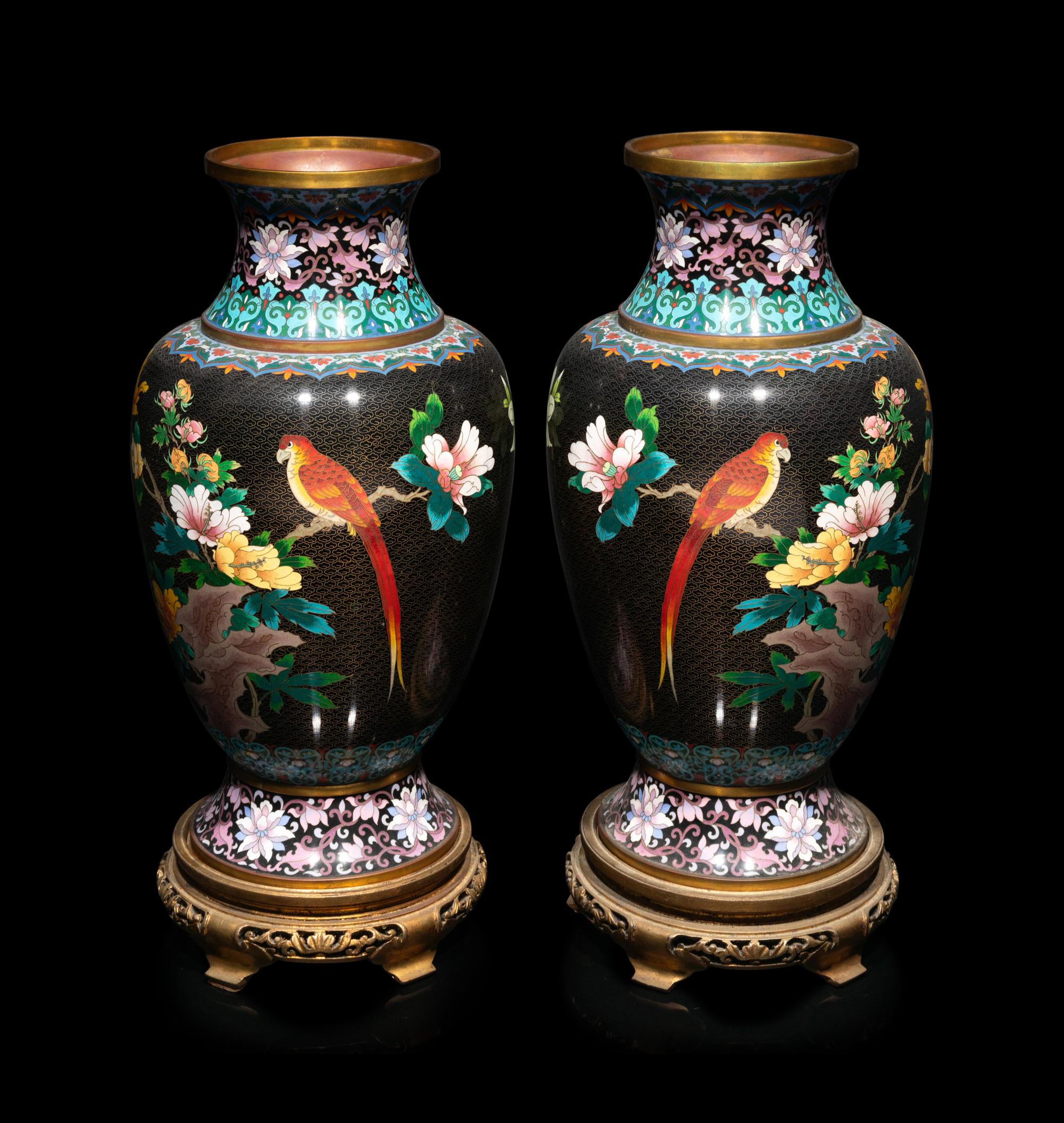 Two Pairs of Large Chinese Cloisonné Baluster Vases