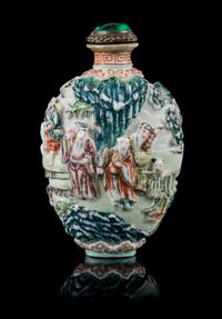 A Molded Famille Rose Porcelain Snuff Bottle Height 3 inches. — JIAQING PERIOD (1821-1850)
