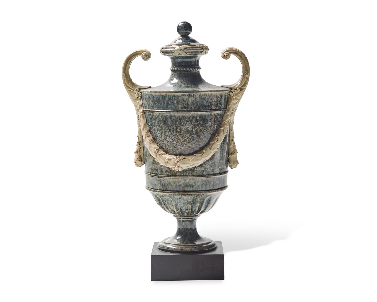 A Wedgwood and Bentley Porphyry Decorated Covered Urn