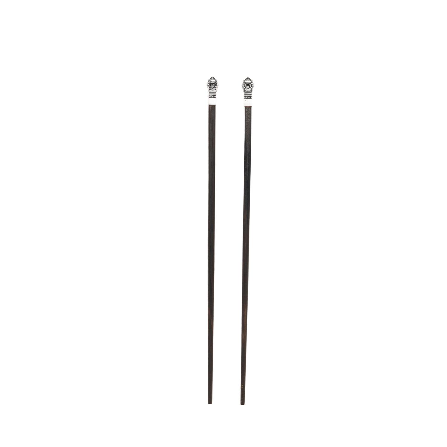 A Pair of Georg Jensen Acorn Silver Mounted Chopsticks