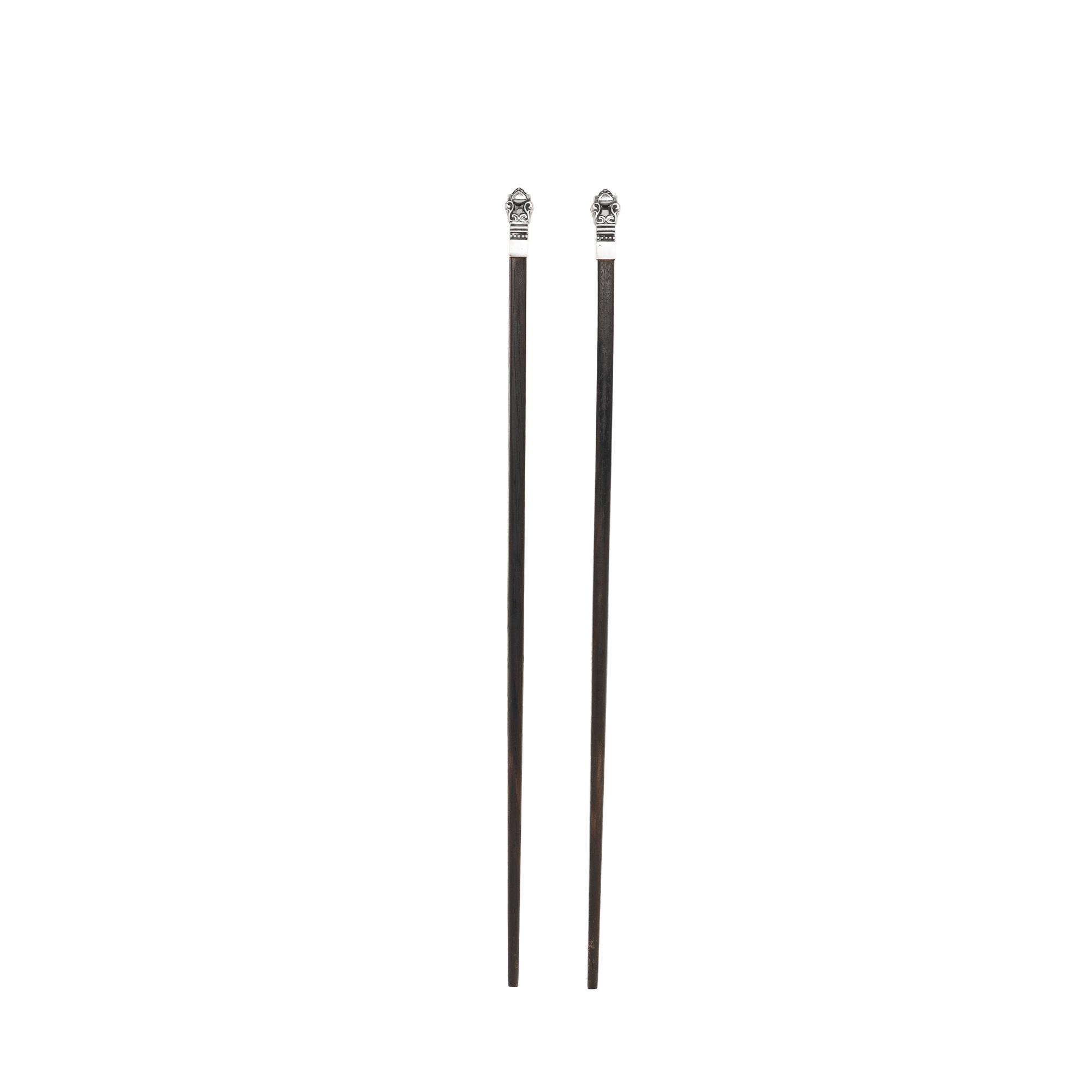 A Pair of Georg Jensen Acorn Silver Mounted Chopsticks