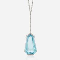 A diamond, aquamarine, and palladium pendant necklace, Tiffany & Co.