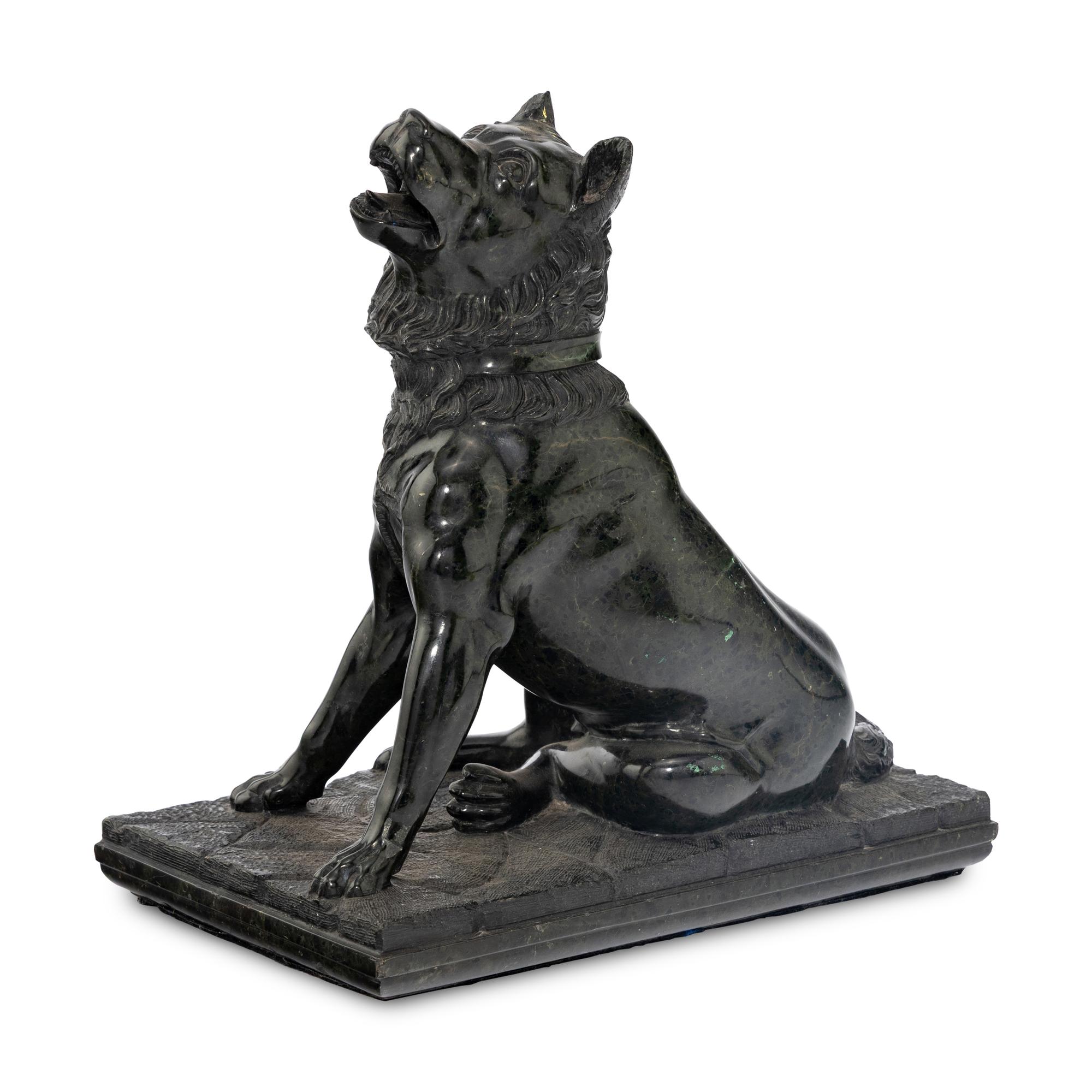 An Italian Grand Tour Carved Serpentine Model of A Molossian Hound, After The Antique
