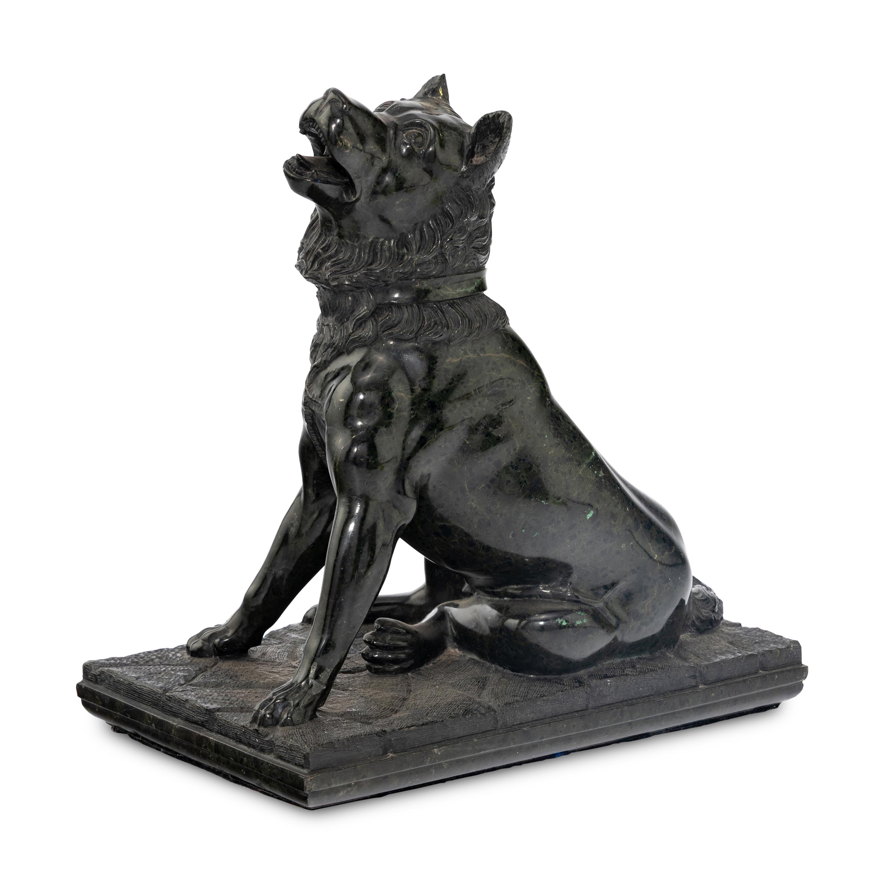 An Italian Grand Tour Carved Serpentine Model of A Molossian Hound, After The Antique