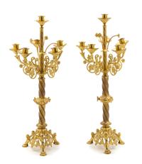 A Pair of Italian Gilt Metal Six-Light Altar Candelabra Height 25 inches. — EARLY 20TH CENTURY