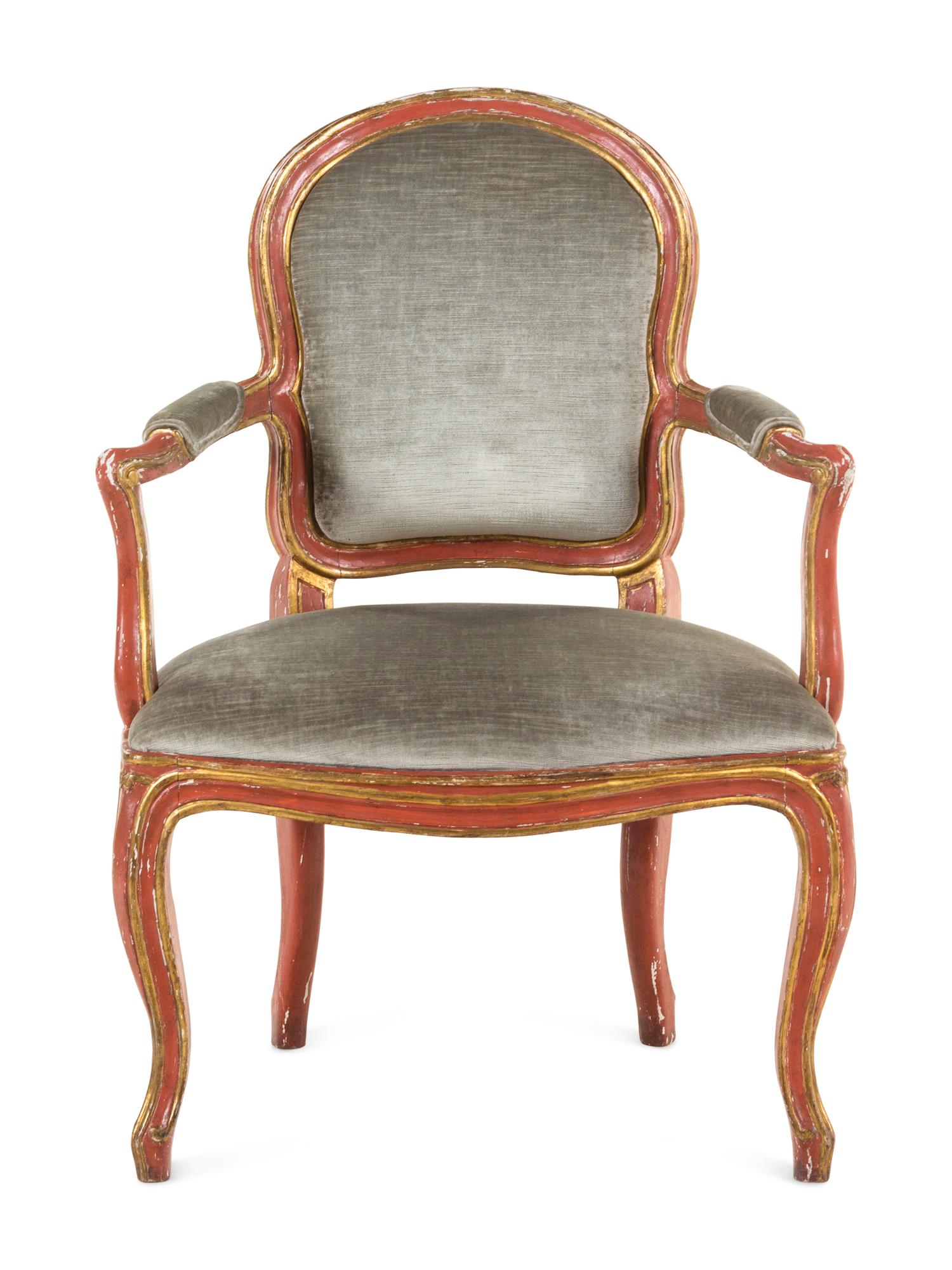 An Italian Painted and Parcel-Gilt Armchair