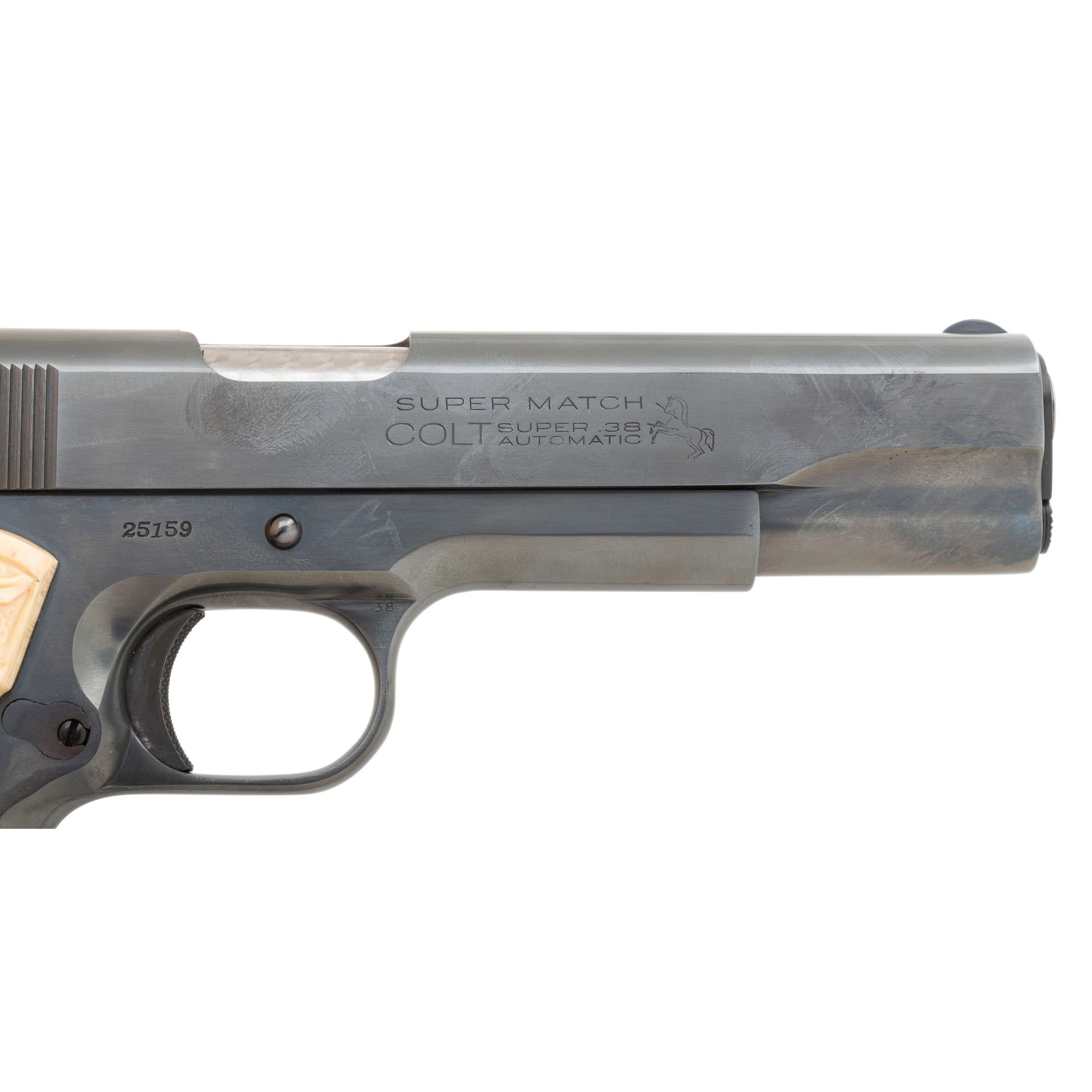 **Scarce Pre-War Colt Super Match .38 Super Pistol with Custom Grips and Jeweled Chamber