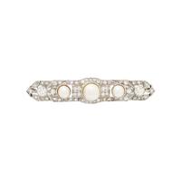 PLATINUM, CULTURED PEARL, AND DIAMOND BAR PIN