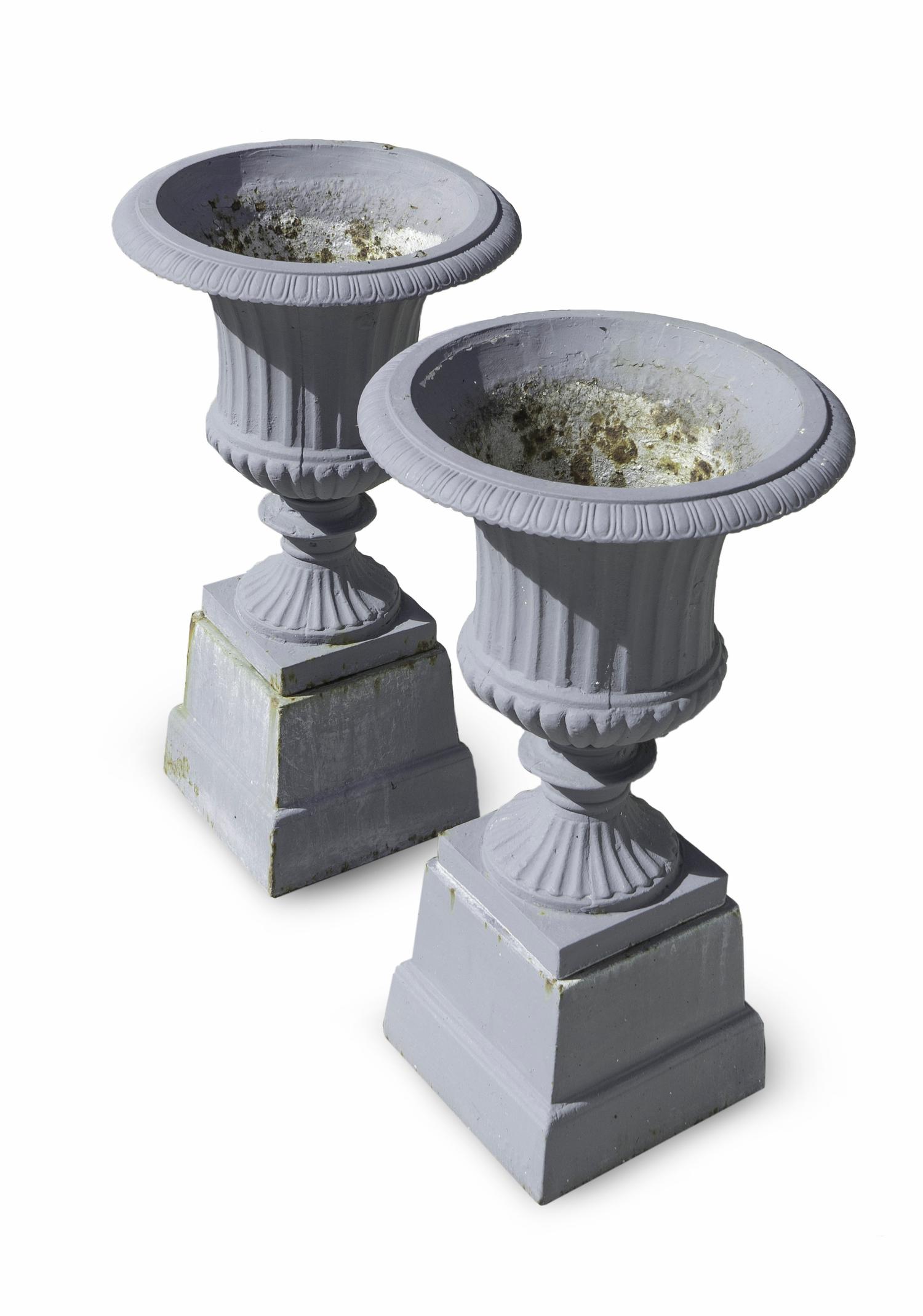 A Pair of Grey Painted Cast Iron Campana-form Garden Urns — 20TH CENTURY