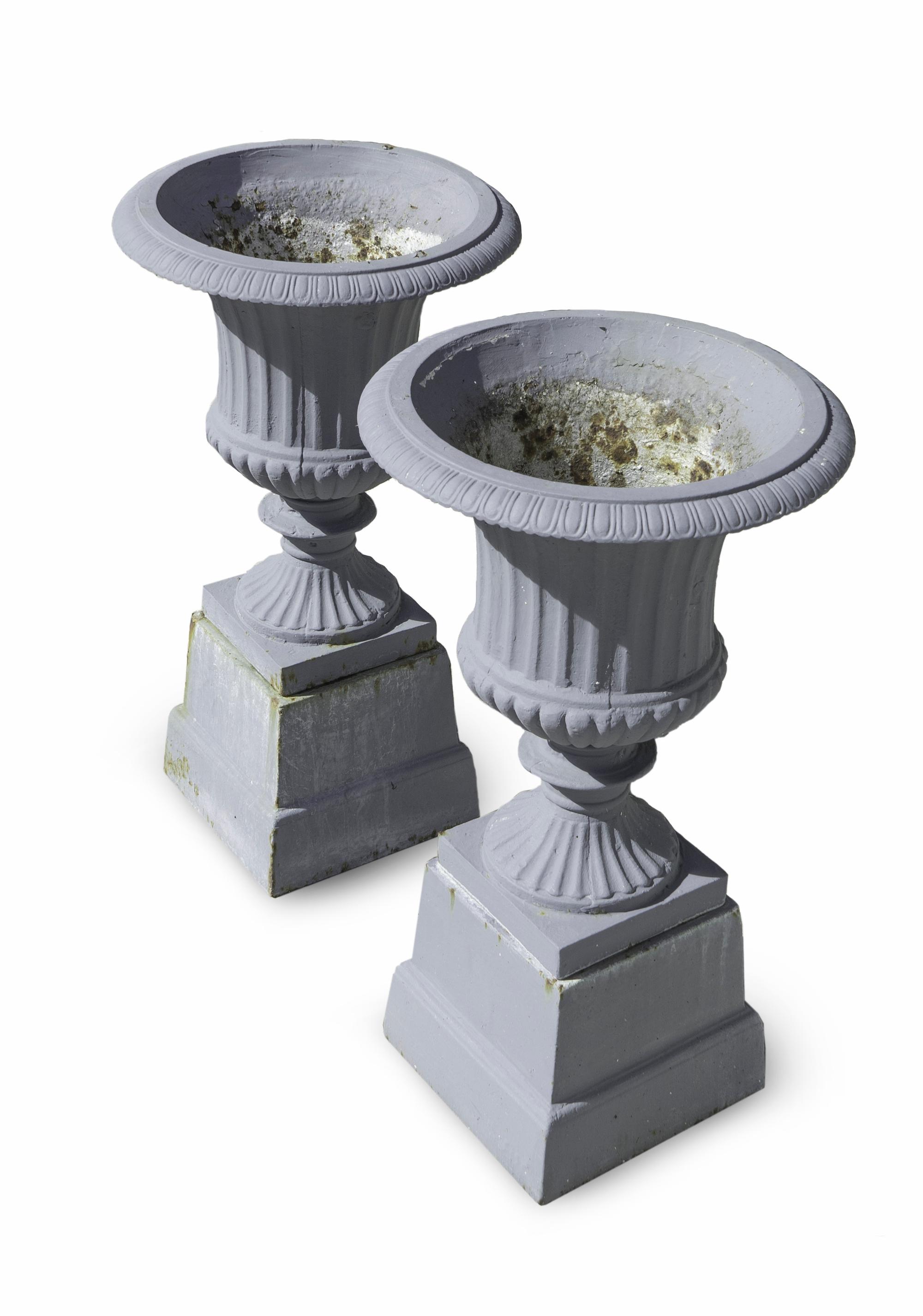 A Pair of Grey Painted Cast Iron Campana-form Garden Urns — 20TH CENTURY
