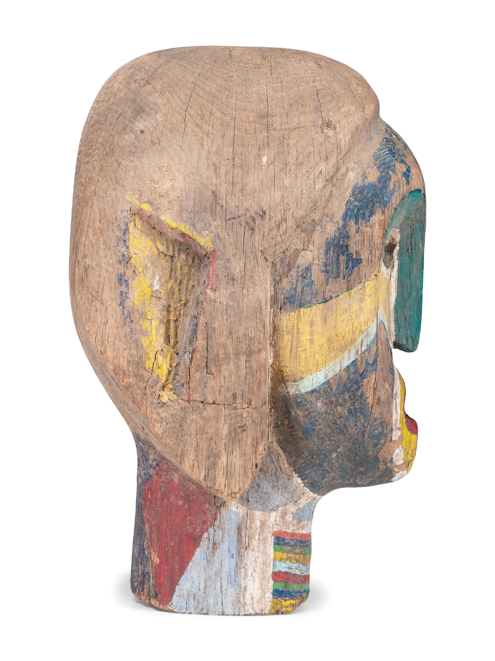 Carved and Painted Wood Head