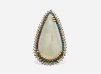 A Yellow Gold, Opal, and Gemstone Ring