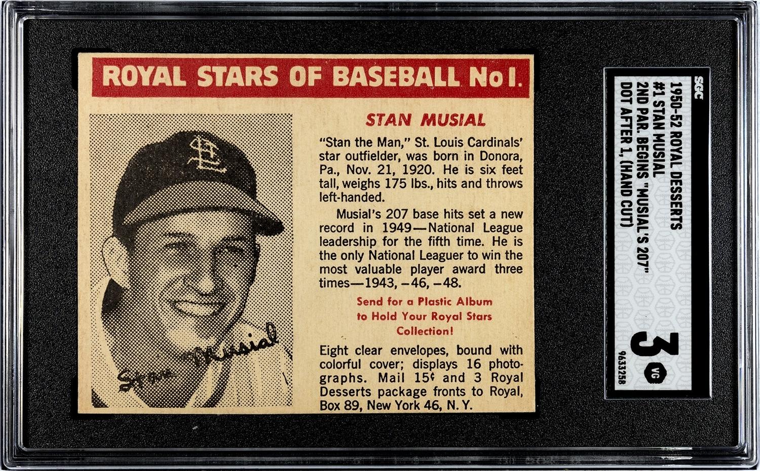 A 1950 Royal Desserts Stan Musial Baseball Card No. 1 (SGC 3 VG)