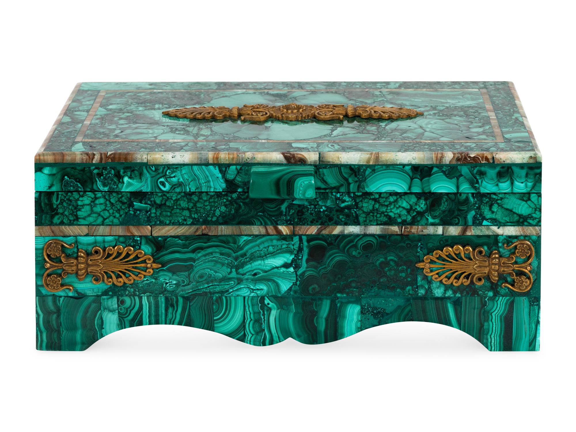 An Empire Style Gilt Bronze Mounted Malachite Table Casket