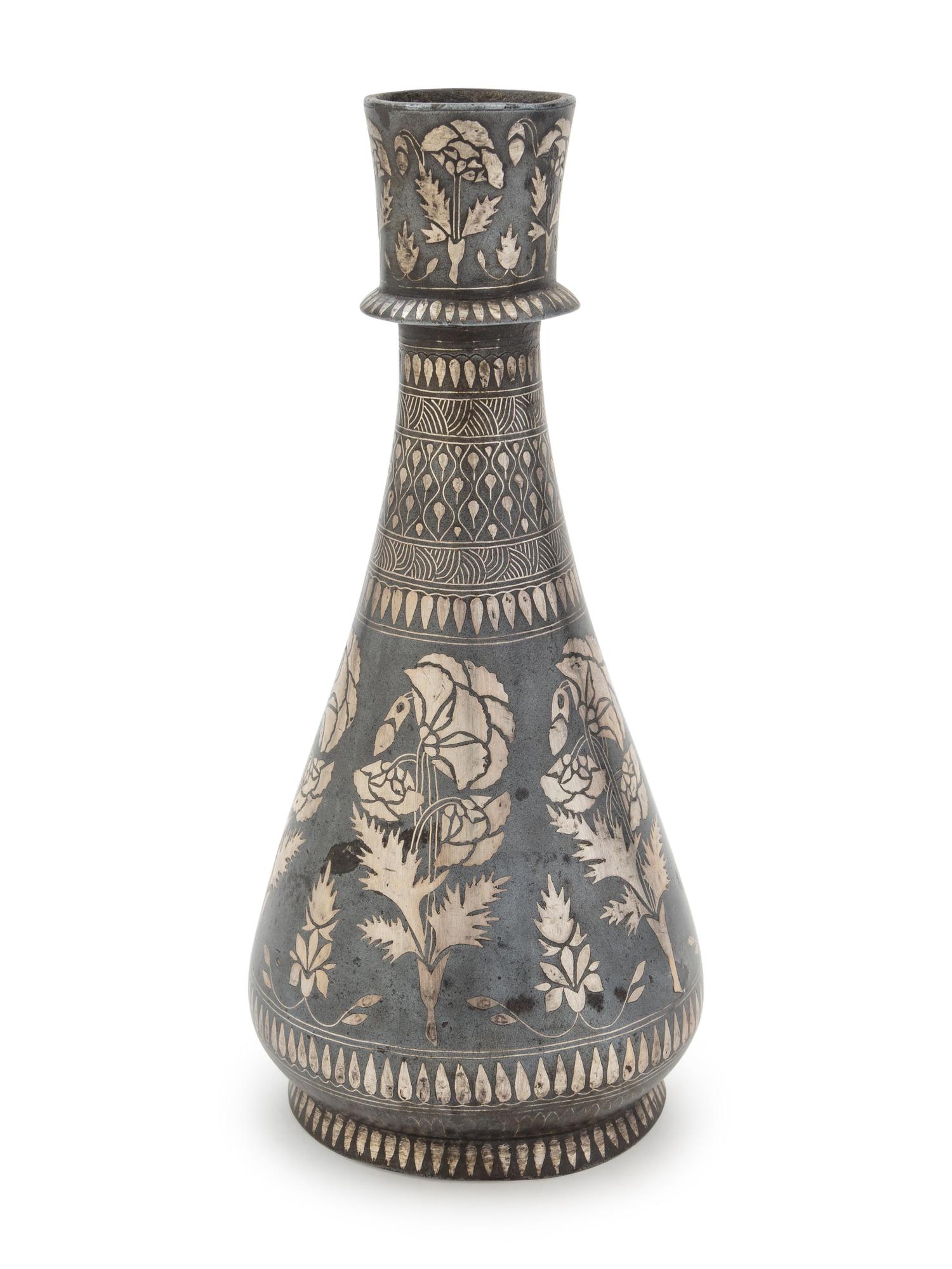 A Persian Silver Inlaid Vase