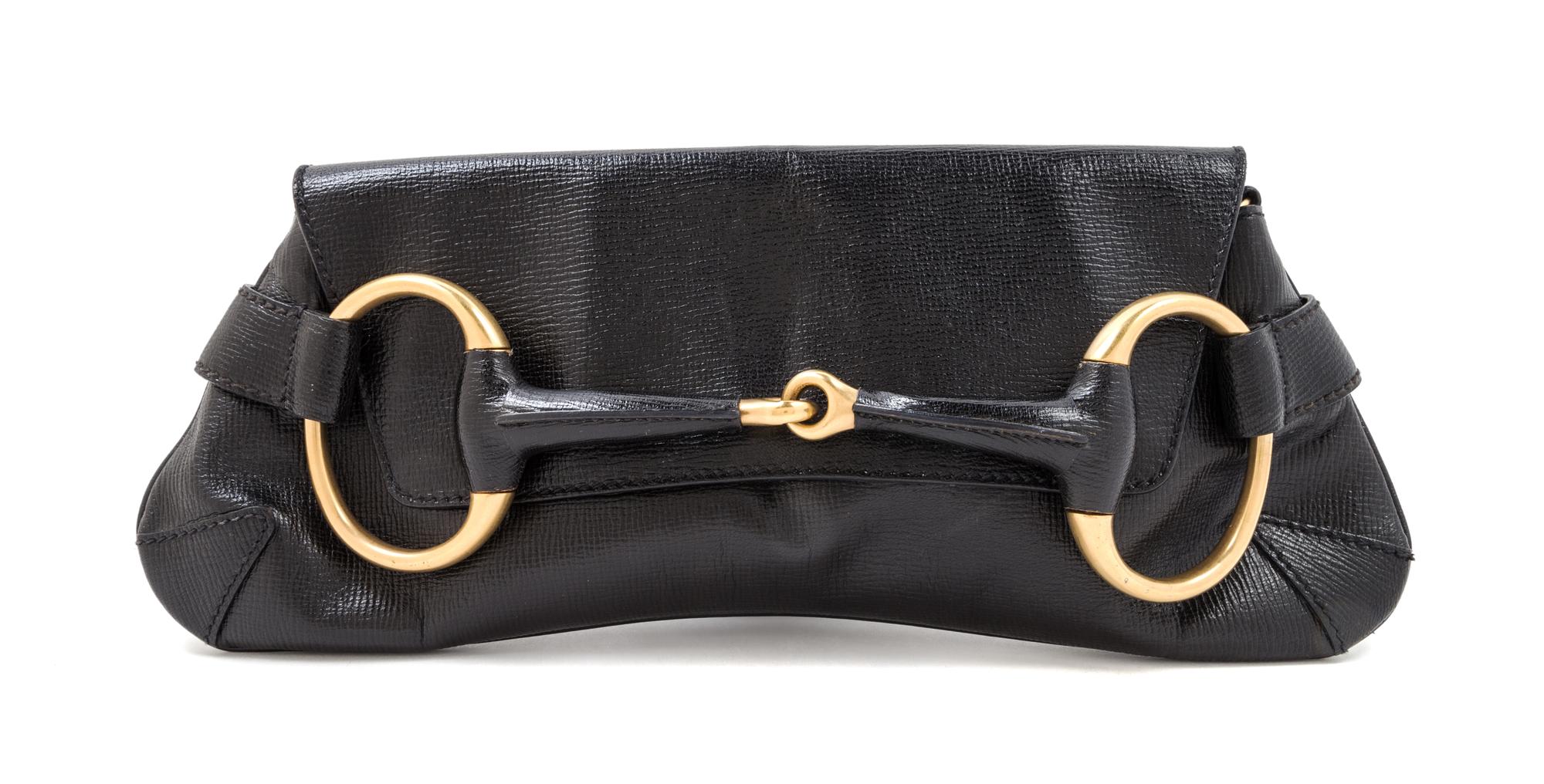 A Gucci Black Leather Horsebit Clutch, 6" x 15" x 3".