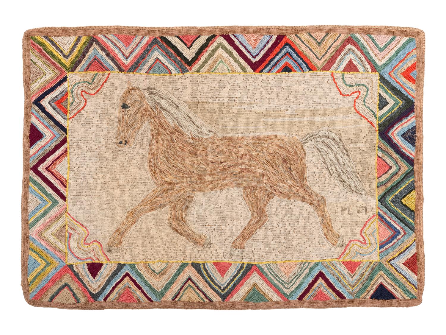 An American Running Horse Hooked Rug