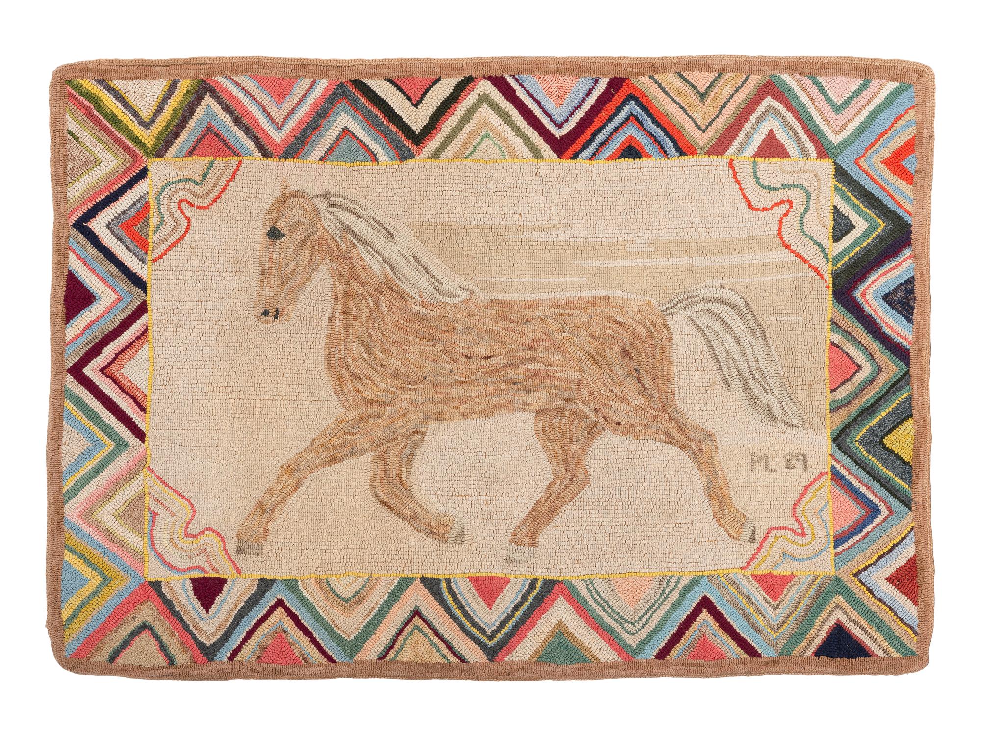 An American Running Horse Hooked Rug