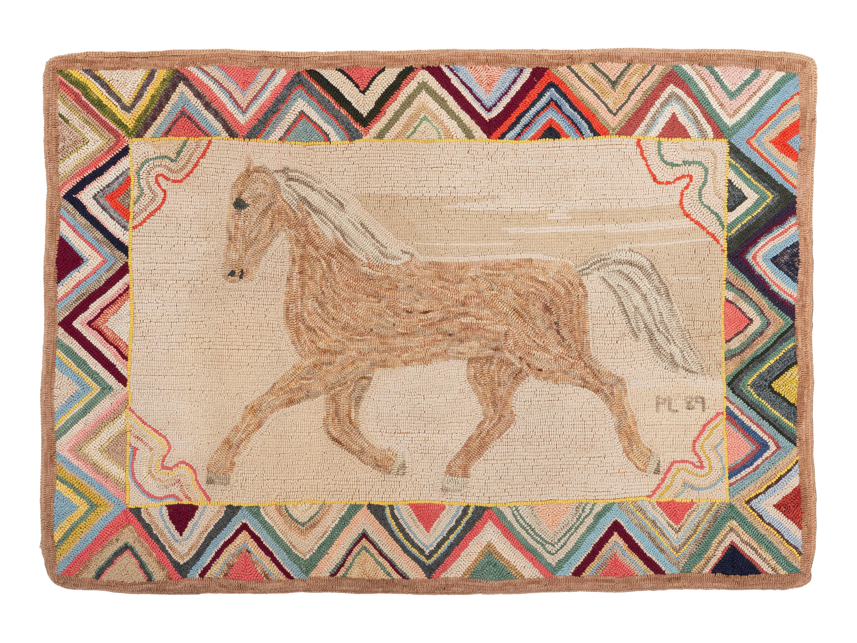 An American Running Horse Hooked Rug