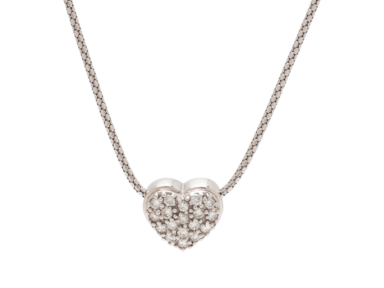A 14 Karat White Gold and Diamond Heart Pendant/Necklace,