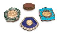 A Group of Three Continental Silver Compacts, Likely German, Late 19th/Early 20th Century, each having a central composite medallion de