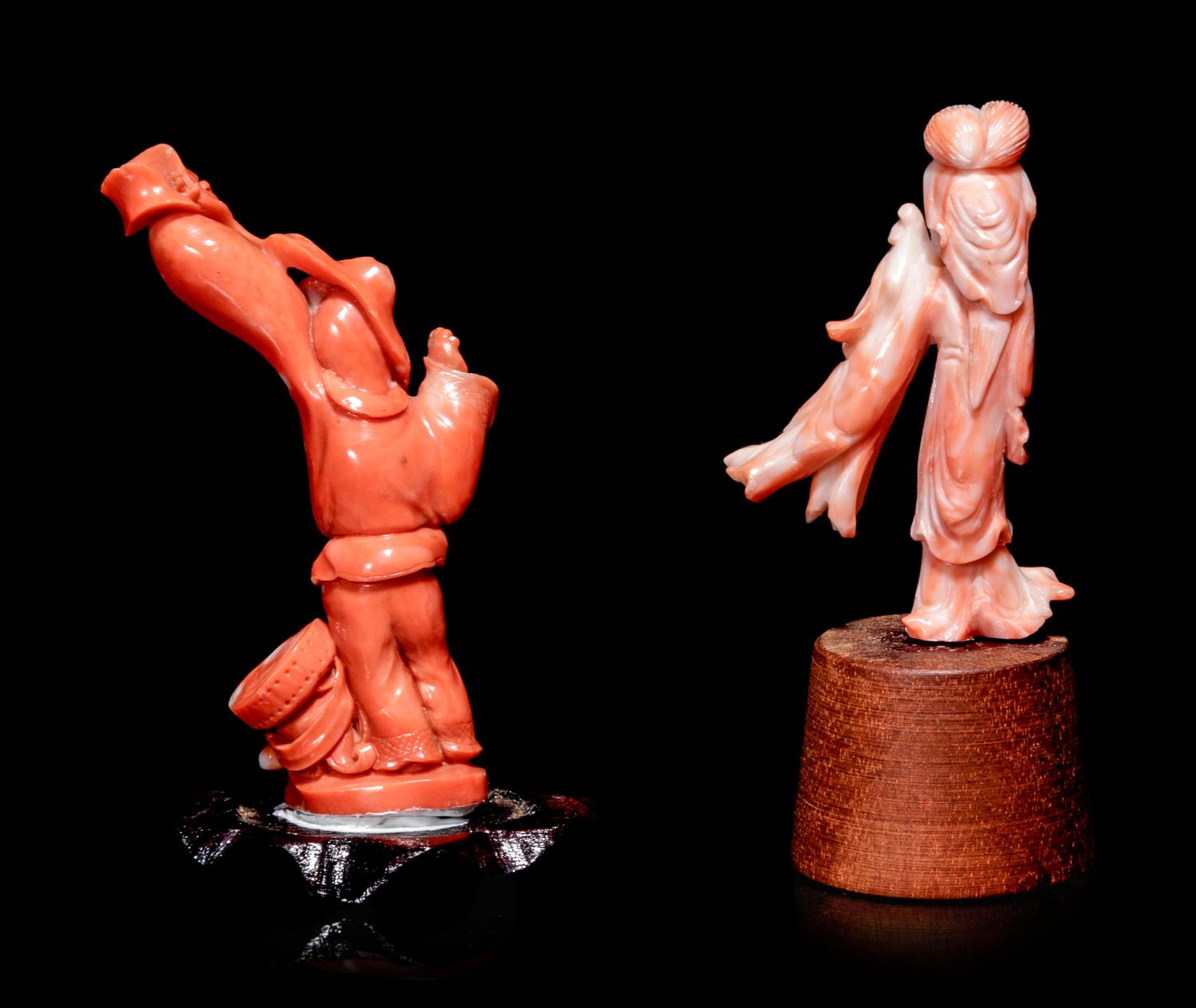 Two Small Chinese Coral Figures