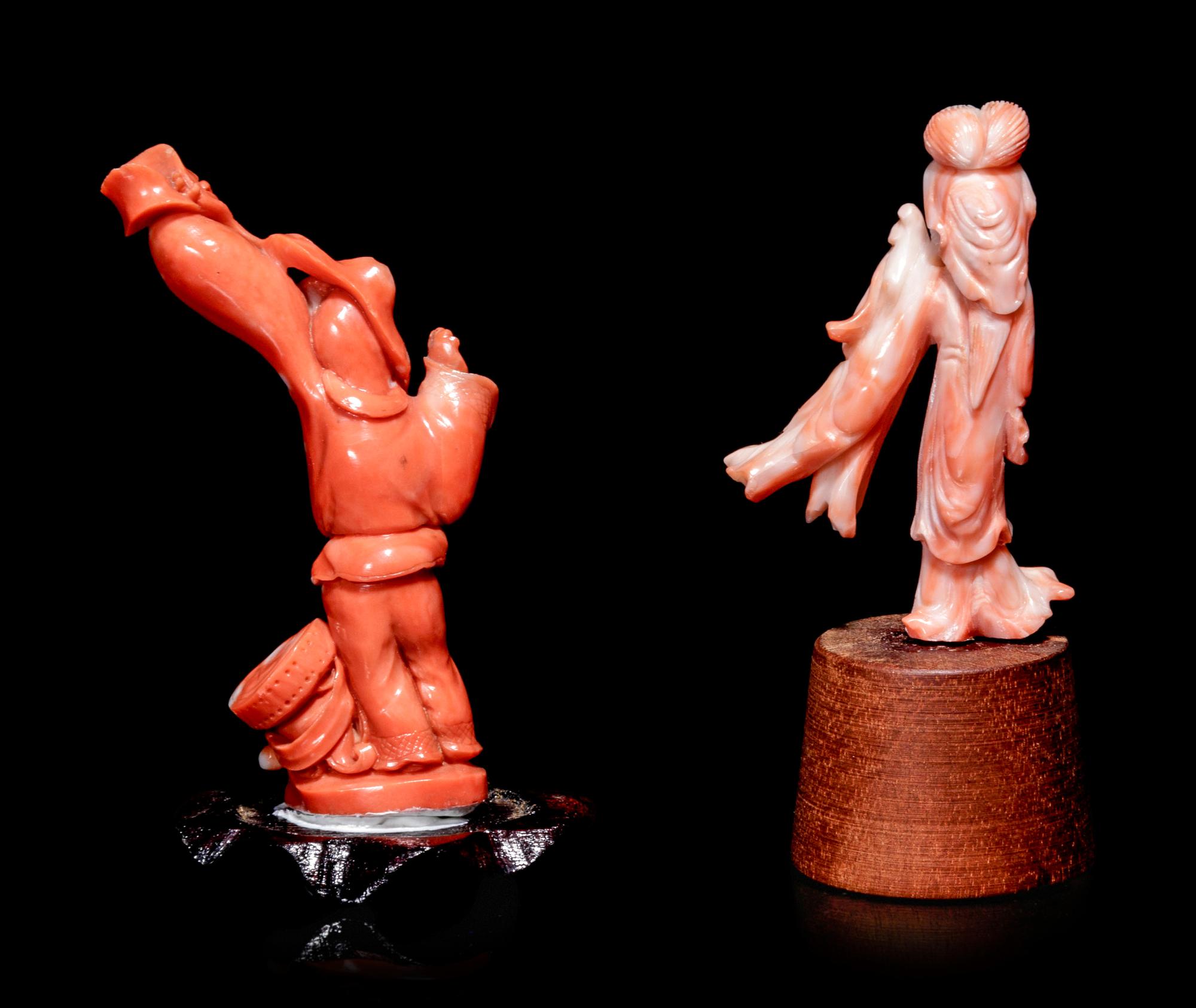 Two Small Chinese Coral Figures