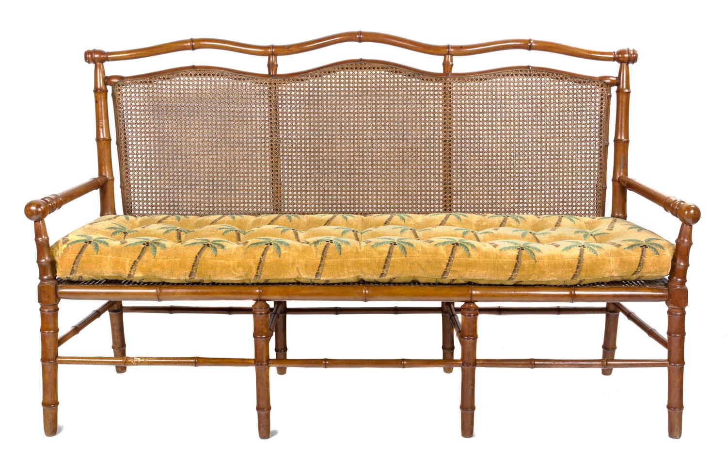 A Faux Bamboo and Caned Settee Height 40 x width 67 x depth 19 inches. — LATE 19TH/20TH CENTURY
