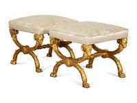 A Pair of Empire Style Giltwood Curule-Form Tabourets