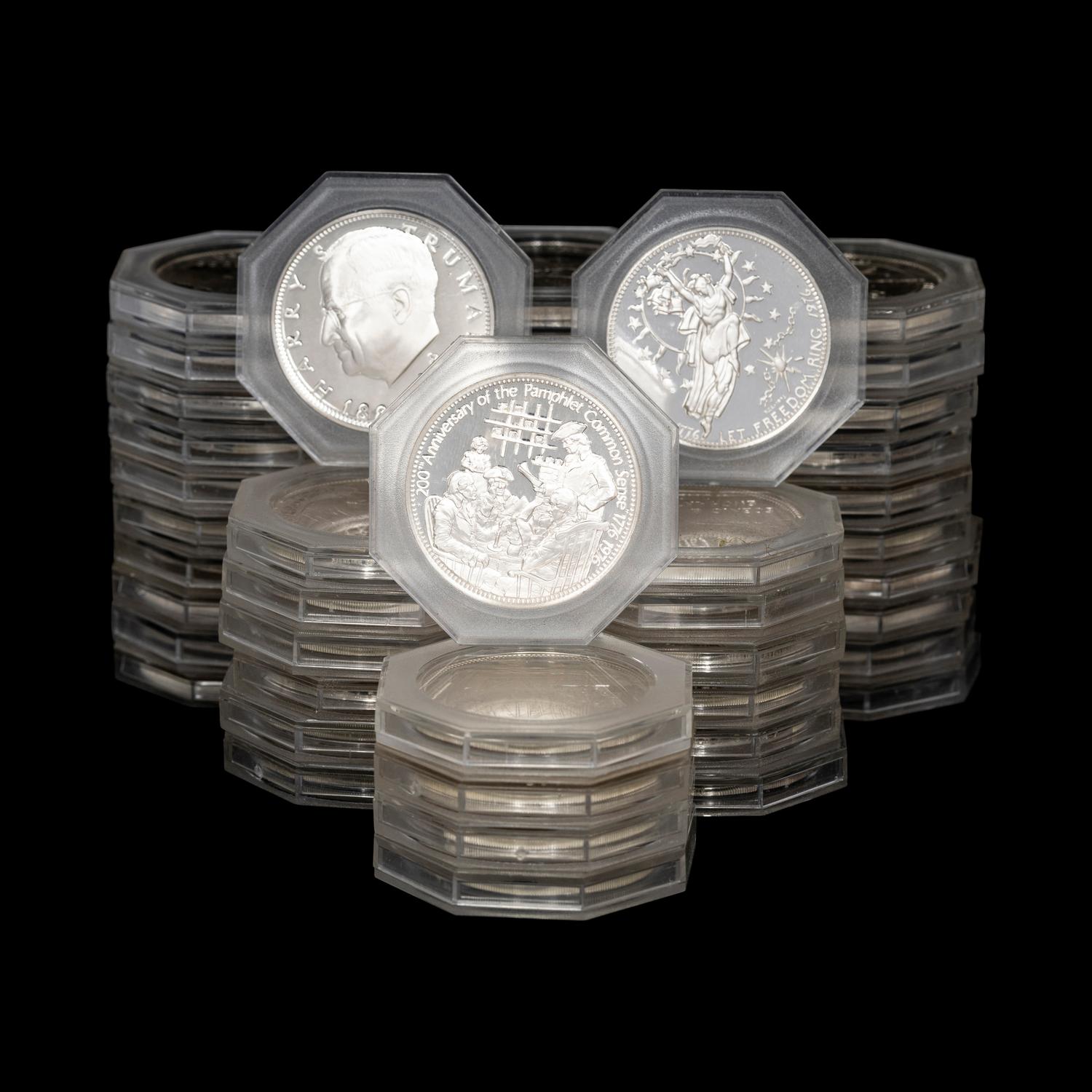 [PRIVATE ISSUE] A Group of 49 Franklin Mint-National Commemorative Society Silver Proof Rounds