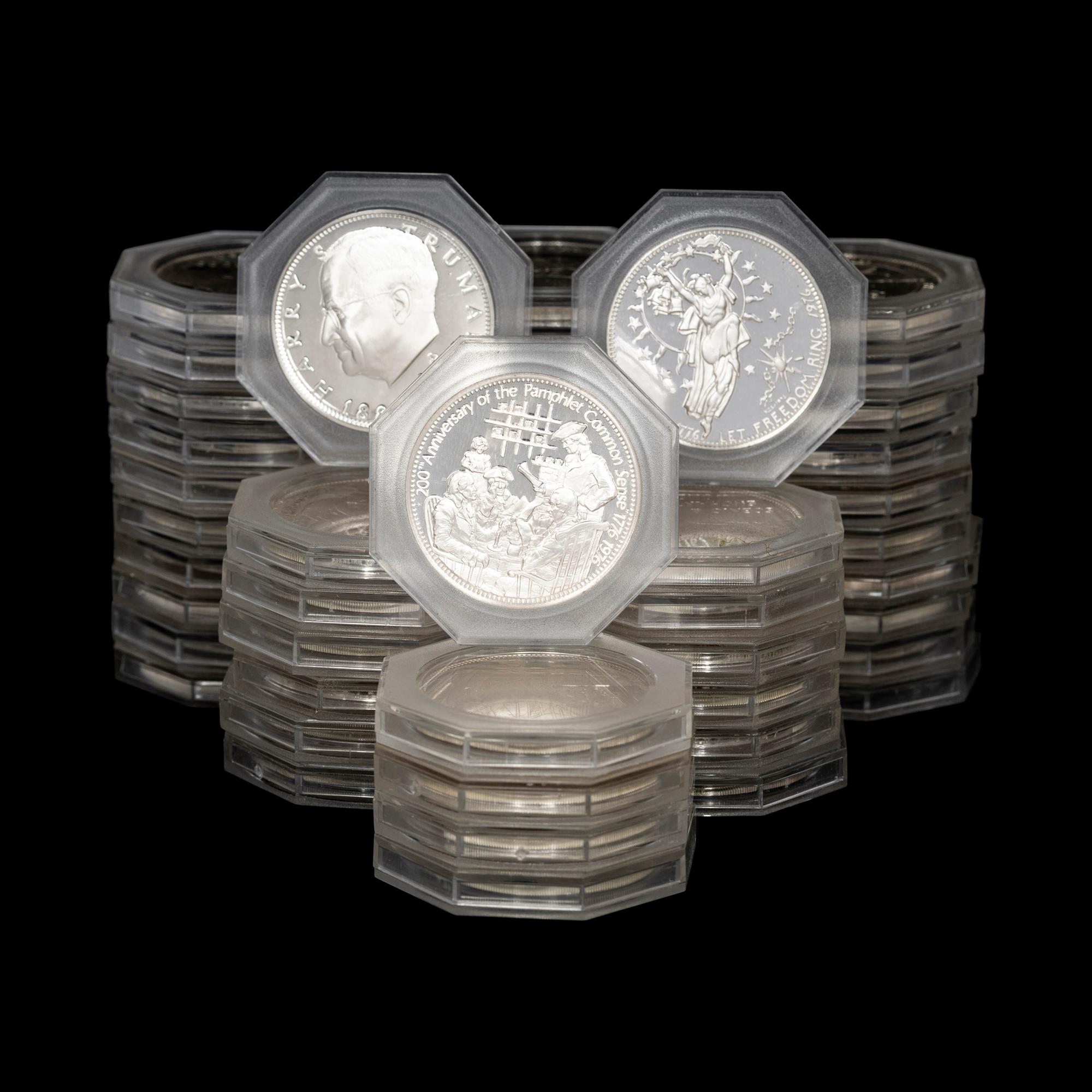 [PRIVATE ISSUE] A Group of 49 Franklin Mint-National Commemorative Society Silver Proof Rounds
