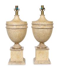 A Pair of Faux Stone Urn-Form Lamps — 21ST CENTURY