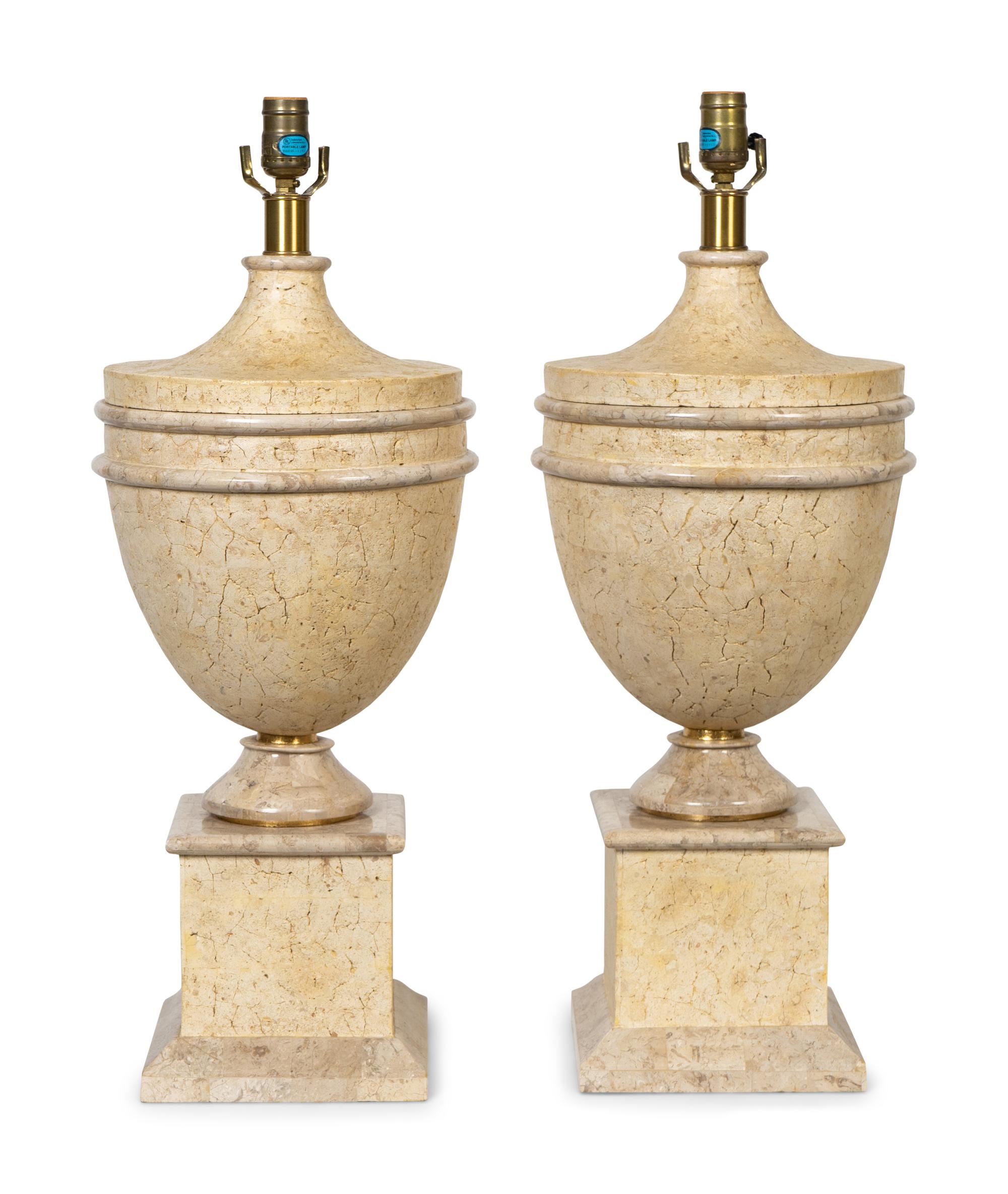A Pair of Faux Stone Urn-Form Lamps — 21ST CENTURY