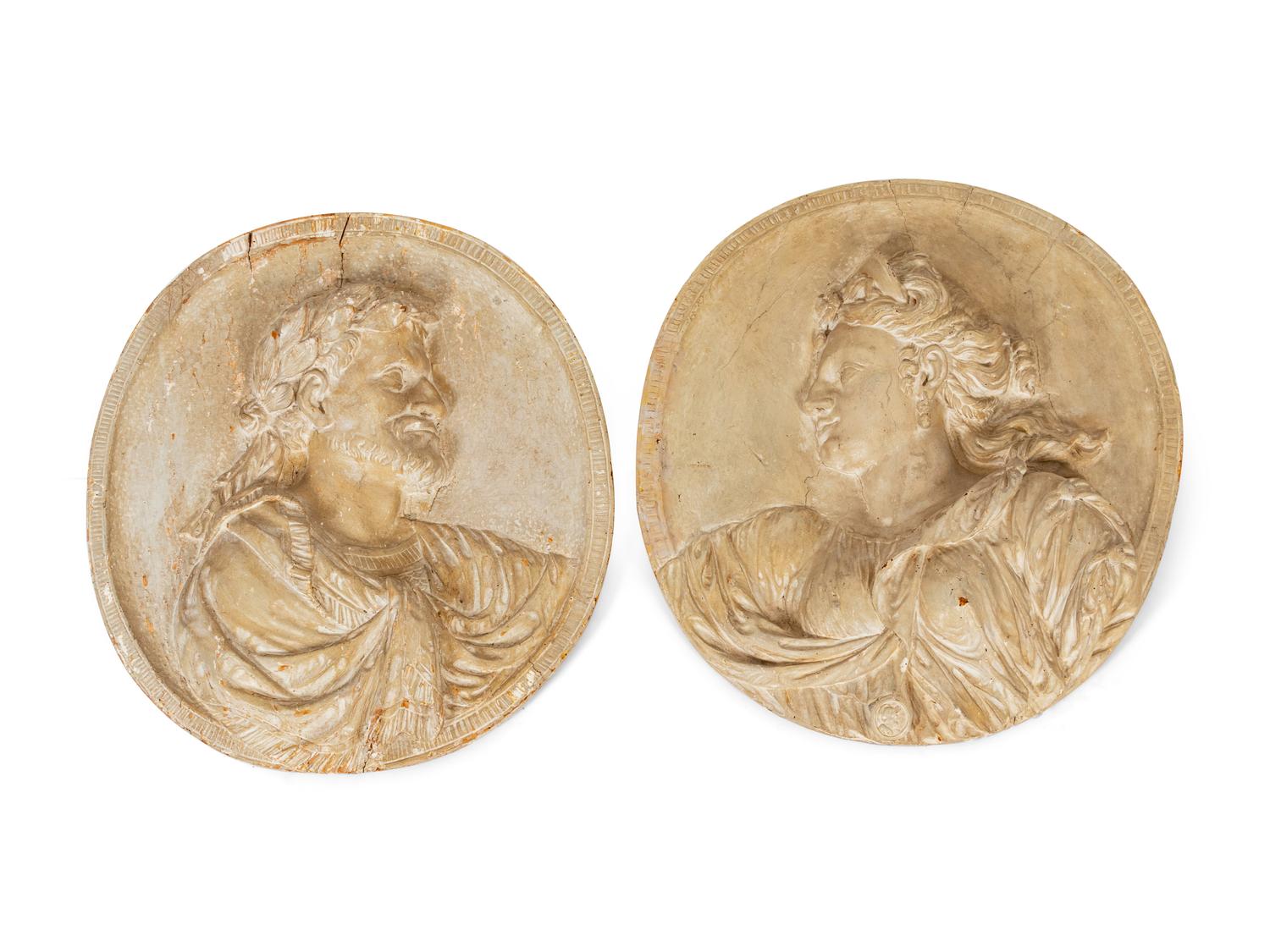 A Pair of Italian Painted Wood Profile Plaques