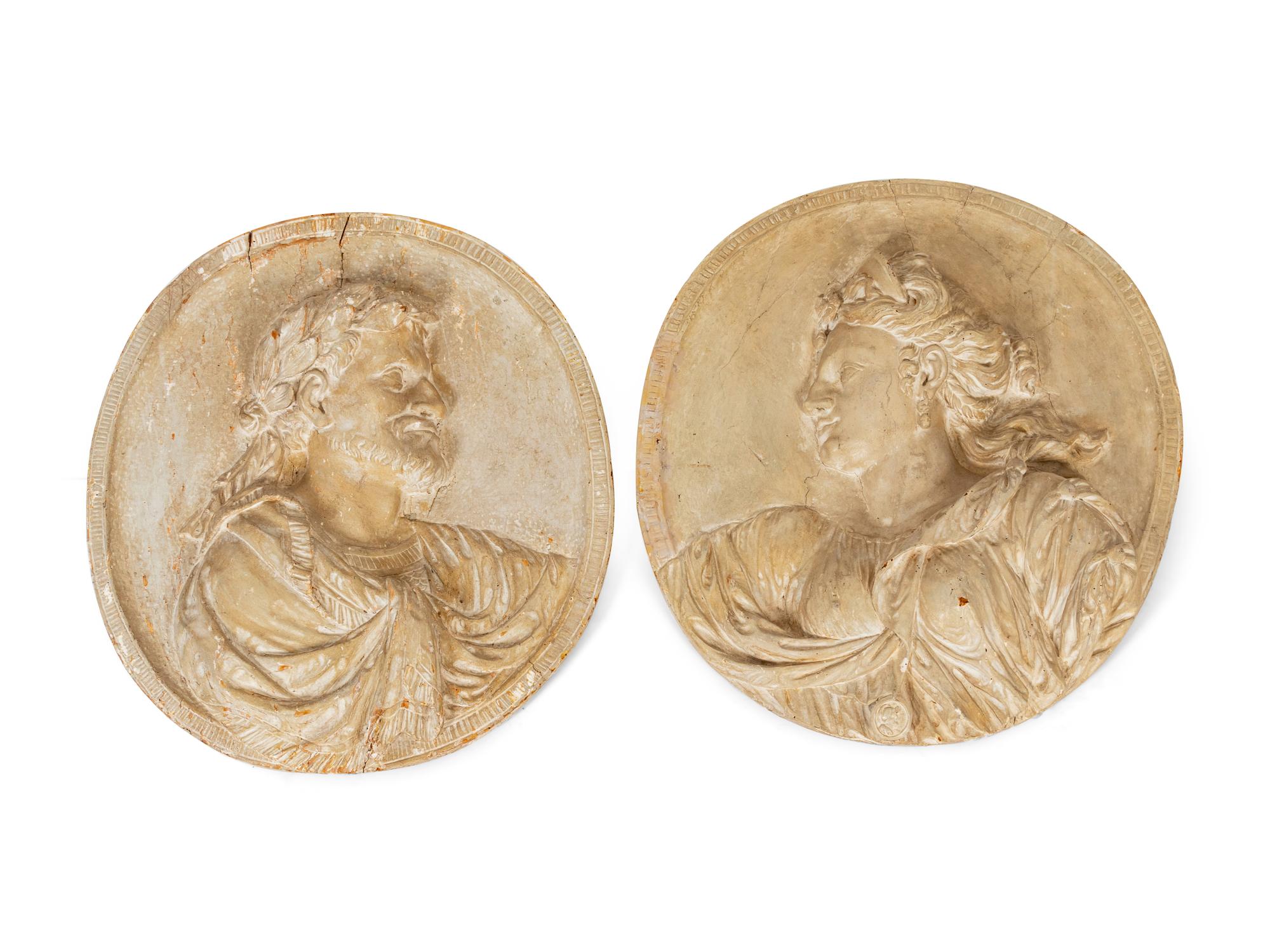 A Pair of Italian Painted Wood Profile Plaques