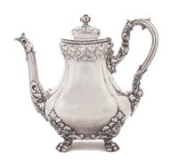 An American Silver Teapot, Theodore B. Starr, New York, NY, of baluster form, the handle and spout with acanthus decoration, raised on