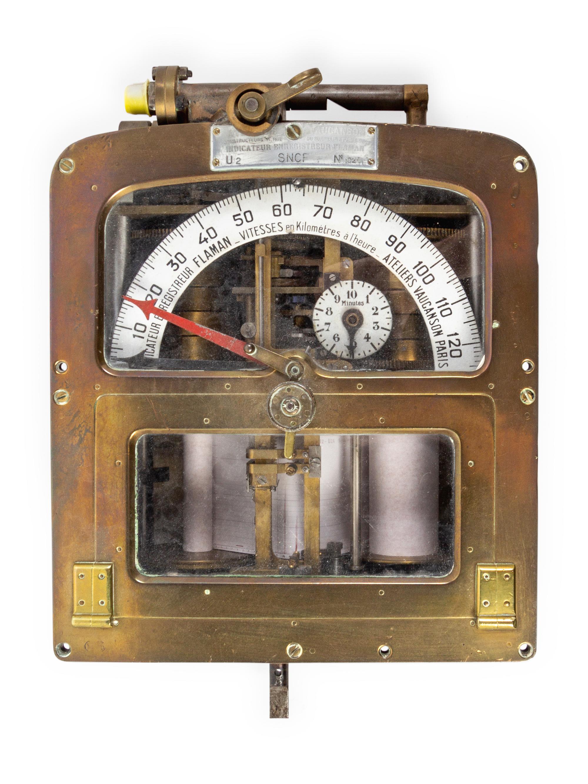 A Vaucanson for S.N.C.F Brass Cased Railroad Locomotive Speedometer and Recording Device