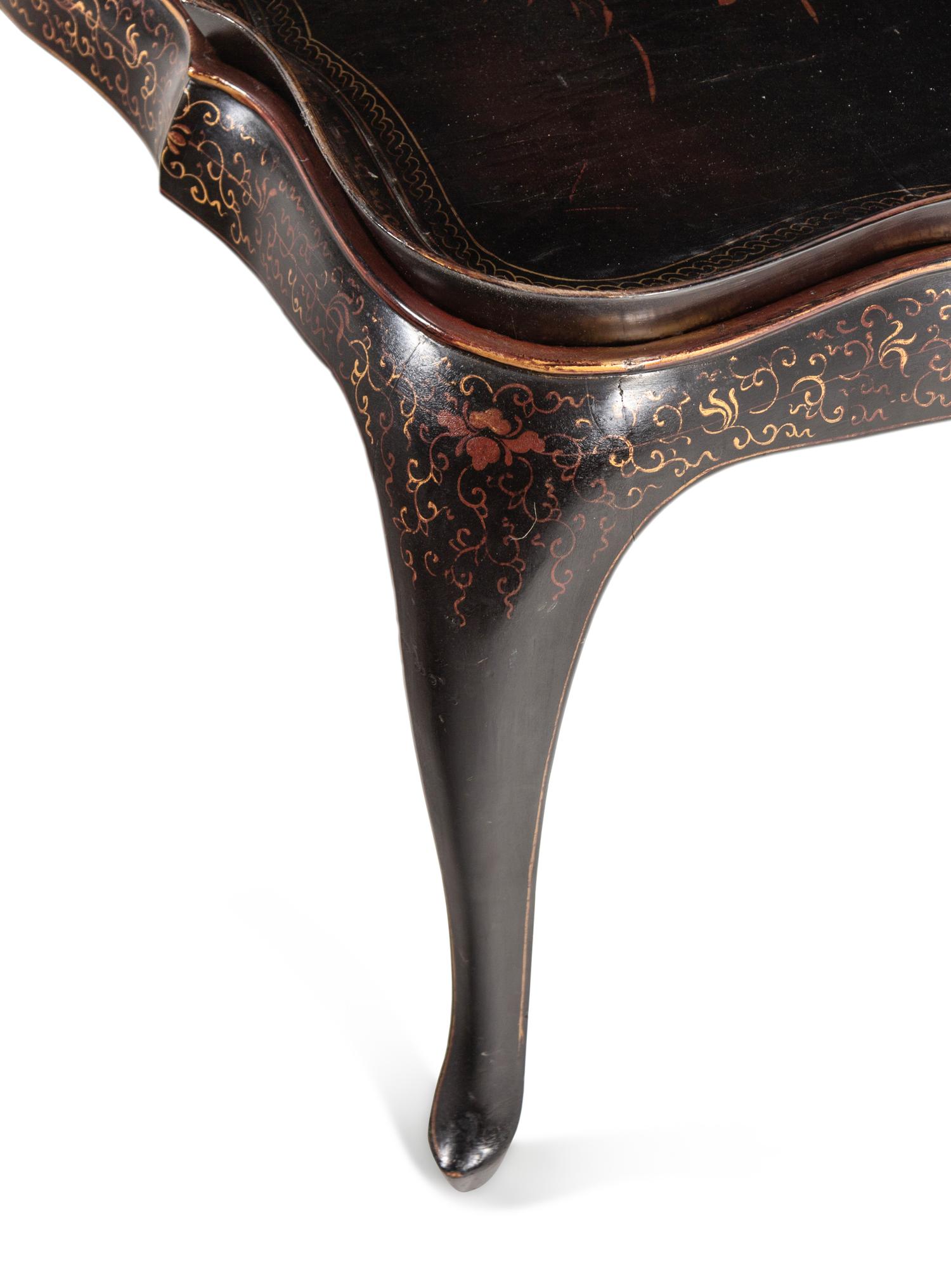 A Chinese Export Lacquer Tray on a Later Stand